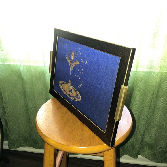 Mid Century Royal Blue Gold Fabric Artwork - Picture 3 of 4